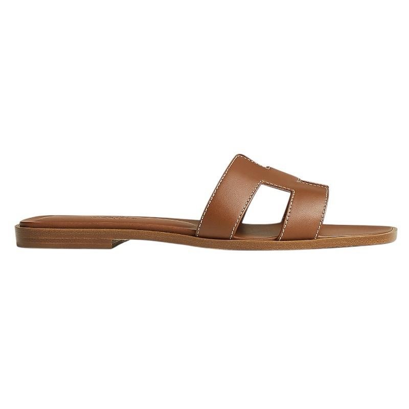 Hermes Brown Leather Oran FlatSandals