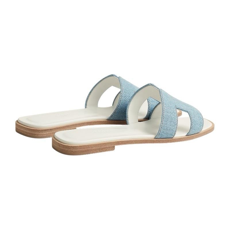 Hermes Blue Denim Oran Flat Sandals - Image 3