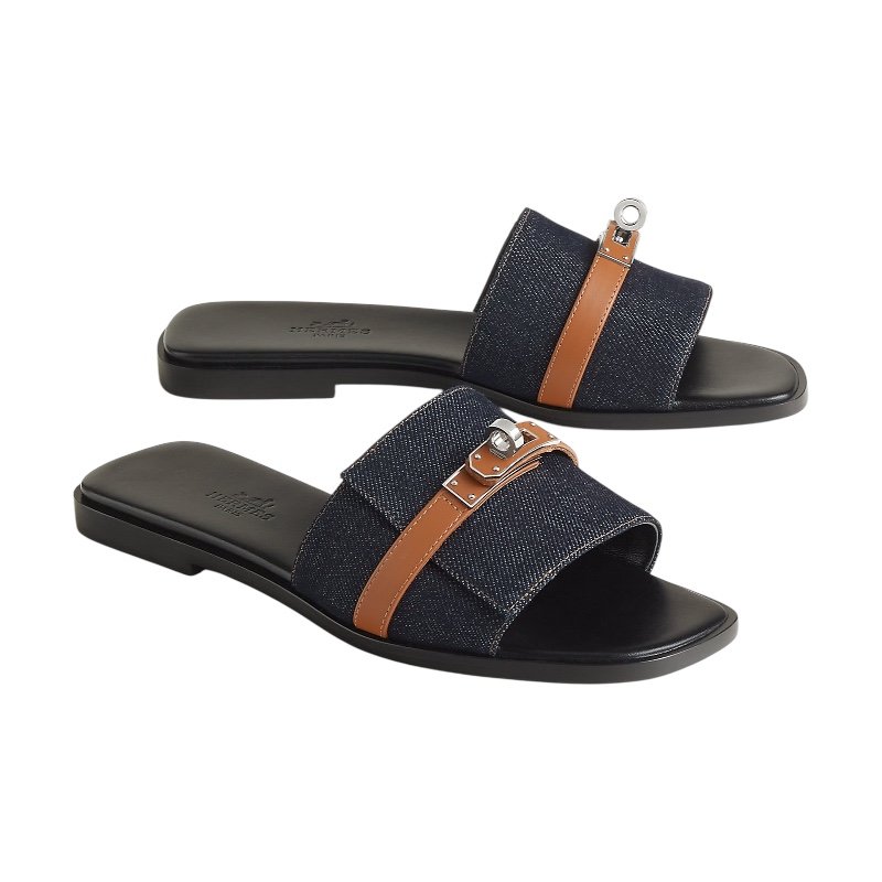 Hermes Giulia sandal Bleu Brut / Naturel - Image 3